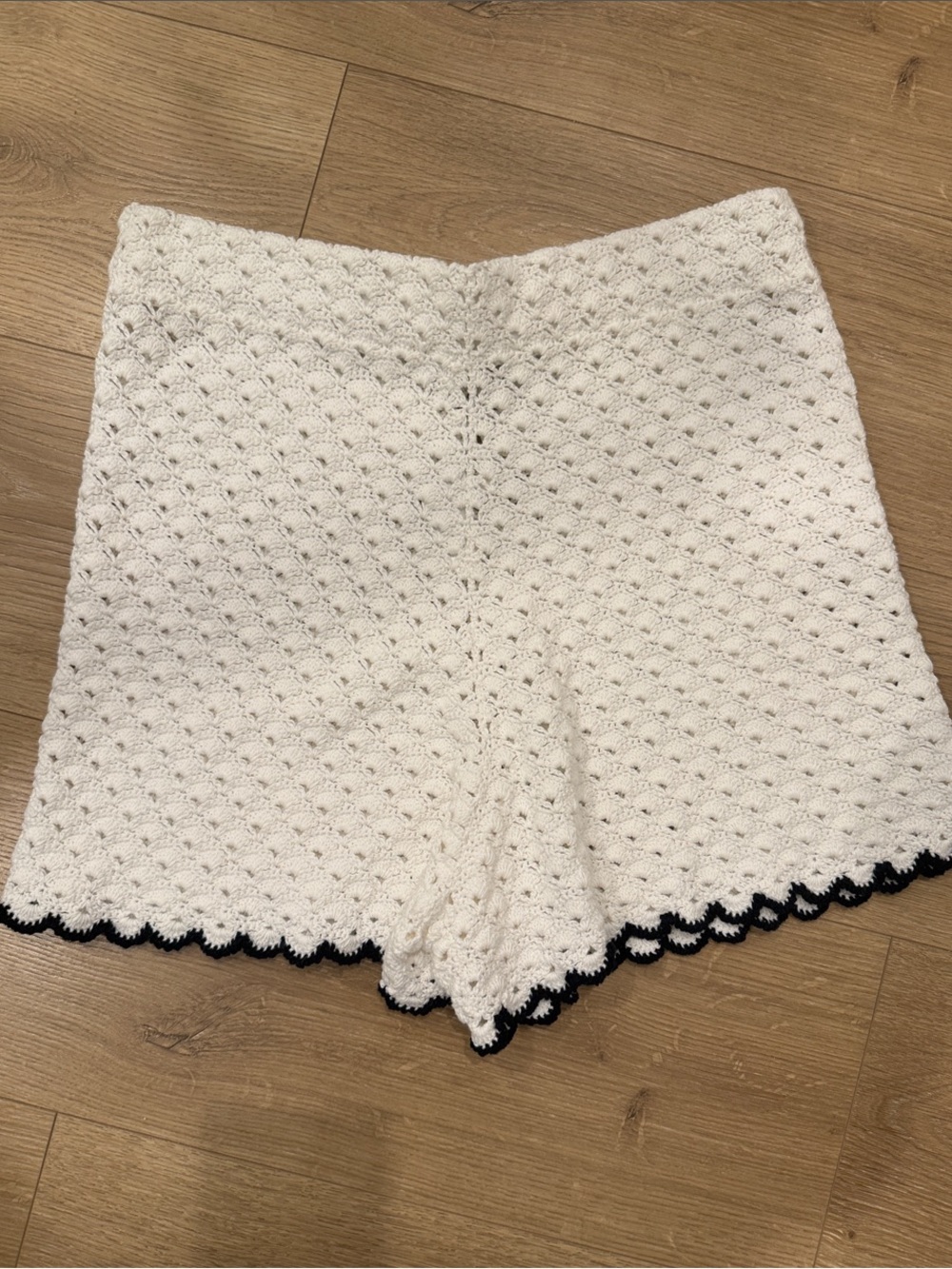 Zimmermann White Crochet Women’s Shorts with Navy Trim